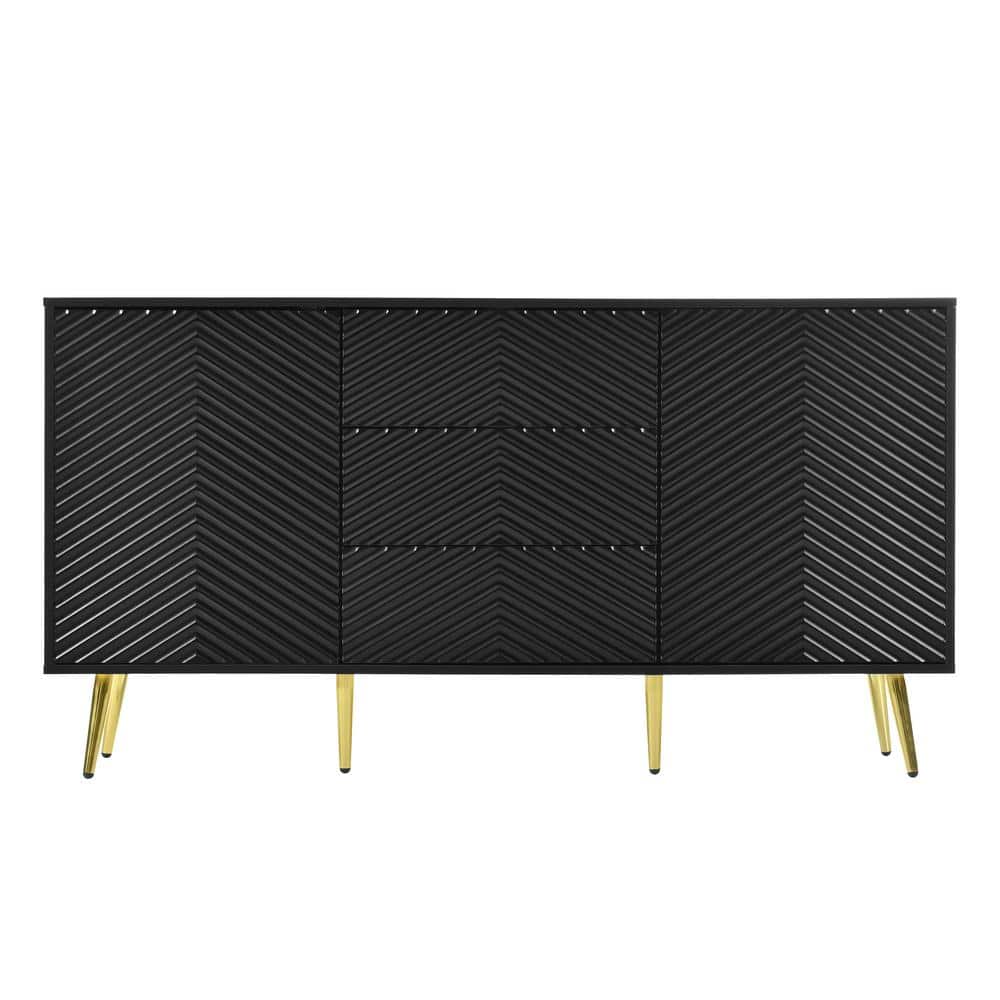 59 in. W x 15.7 in. D x 31.5 in. H Black Linen Cabinet with Geometric Line 