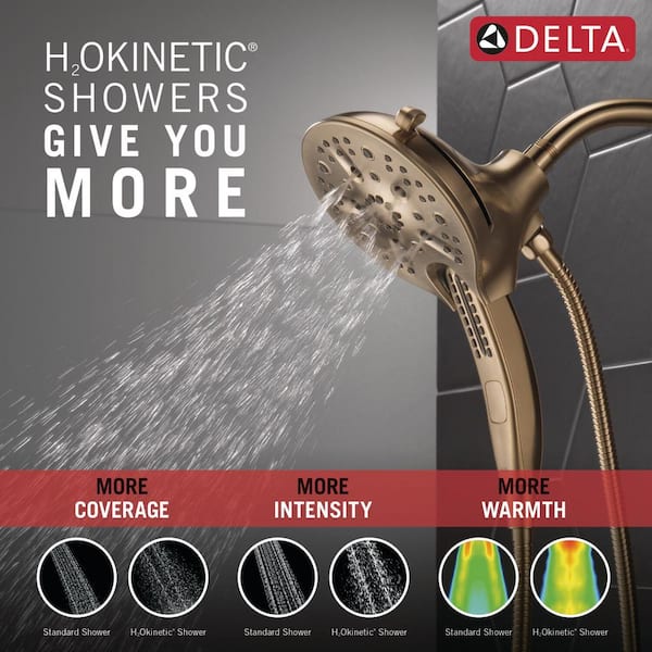In2ition 5-Spray 6.06 in. Wall Mount Dual Shower Heads with H2Okinetic Technology in Champagne Bronze In2ition 5-Spray 6.06 in. Wall Mount Dual Shower Heads with H2Okinetic Technology in Champagne Bronze
