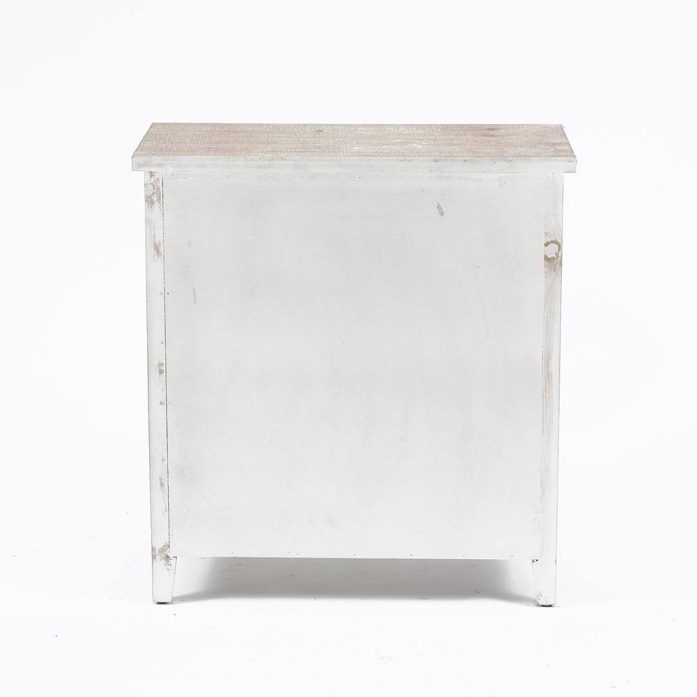 Rustic Whitewashed Fir Wood Floral Three-Drawer Chest