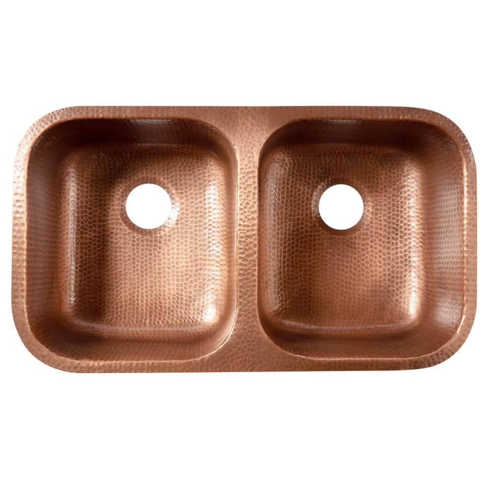 Handcrafted Copper Double Bowl Undermount Kitchen Sink