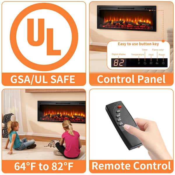 44 in. Wall-Mounted Electric Fireplace with 1400W Heat,Heater 400 sq. ft.,Remote Control,Timer,3 Adjust Brightness,Black