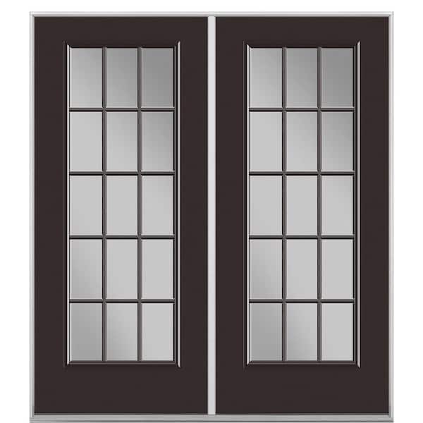 Masonite 72 in. x 80 in. Willow Wood Steel Prehung Left-Hand Inswing 15-Lite Clear Glass Patio Door without Brickmold