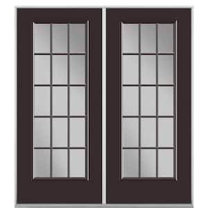 60 in. x 80 in. Willow Wood Prehung Right-Hand Inswing 15 Lite Steel Patio Door with No Brickmold in Vinyl Frame