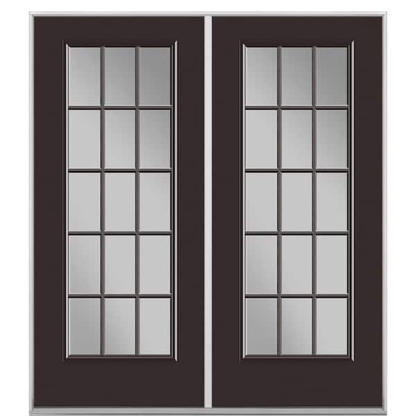 Masonite 60 in. x 80 in. Willow Wood Prehung Right-Hand Inswing 15 Lite Steel Patio Door with No Brickmold in Vinyl Frame