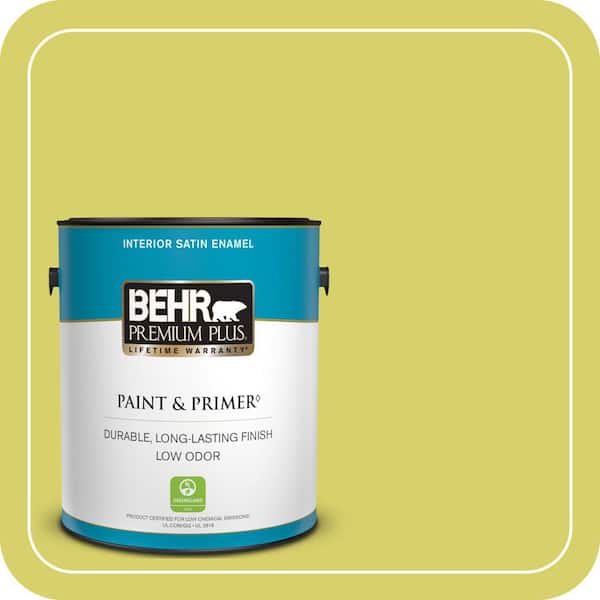 BEHR PREMIUM PLUS 1 gal. #P340-4 Lime Tree Satin Enamel Low Odor Interior Paint & Primer