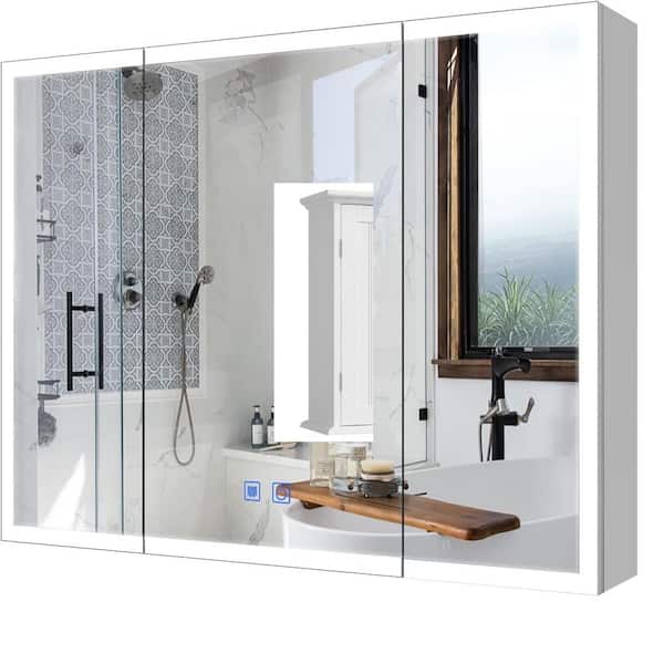 31.5 in. W x 24.4 in. H Rectangular Bathroom White Medicine Cabinet with Mirror Doors, Storage Shelf, Surface Mount