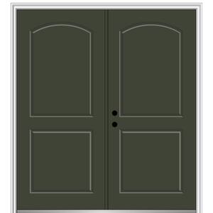 72 in. x 80 in. Classic Right-Hand Inswing 2-Panel Archtop Painted Fiberglass Smooth Prehung Front Door with Brickmould