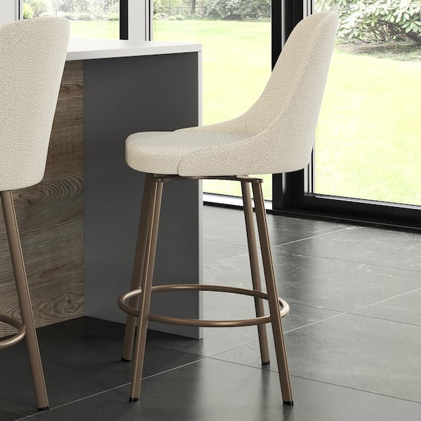 Amisco Harper 31 in. Cream Boucle Polyester / Bronze Metal Low Back Swivel Bar Stool