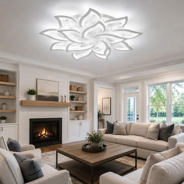 Genoci 36 in. 98-Watt Modern White Flower Dimmable Integrated LED