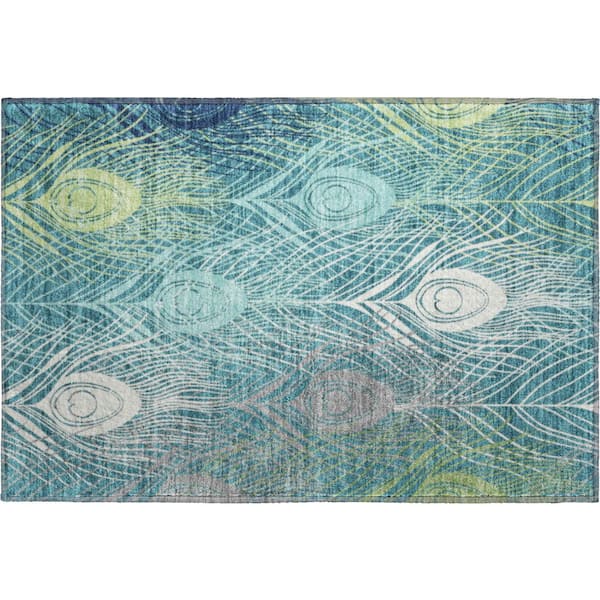 Mayfield Premium Machine Washable Abstract AMF2273 Teal 2 ft. x 3 ft. Accent Rug