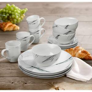Marble 16-Piece Contemporary Black and White Porcelain Dinnerware Set (Service for 4)