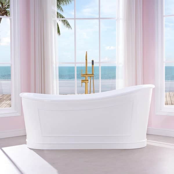 Vogue 66 in. x 30 in. Freestanding Soaking Bathtub 100% Pure Virgin Acrylic in Glossy White, Drain/Overflow Included