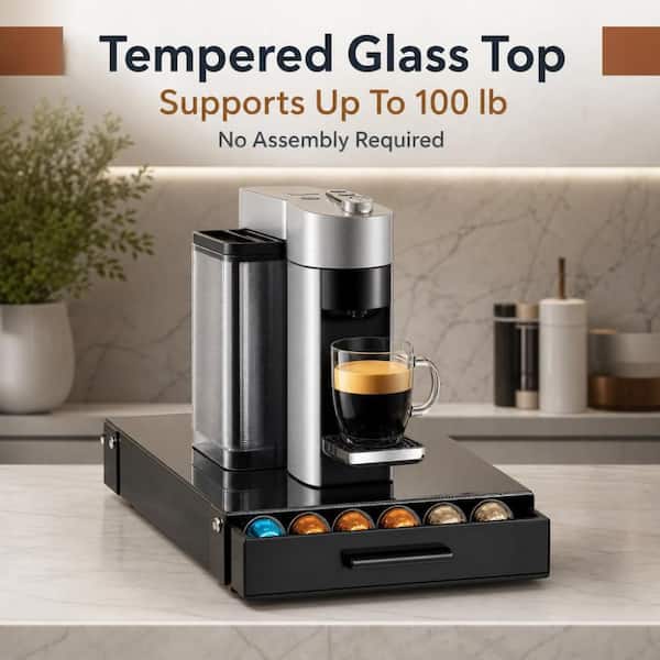 Wudkey 1-Shelf Piano Black Space-Saving Nespresso Pod Drawer