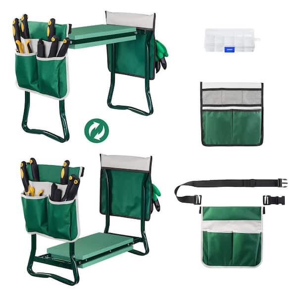 Unbranded Garden Kneeler and Seat, Heavy-Duty Garden Bench with 2 Large Tool Pouches, Adjustable Belt Foldable Gardening Tools
