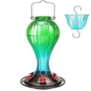 High Quality Blue and Green Glass Hanging Humming Bird Nectar Feeder-24 oz. with Ant Moat (1-Pack)