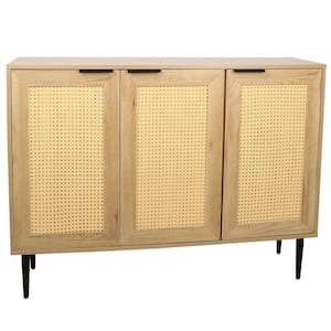 Anky 47.2 in. W x 13.8 in. D x 35.24 in. H Brown Freestanding Bathroom Linen Cabinet with Rattan Doors