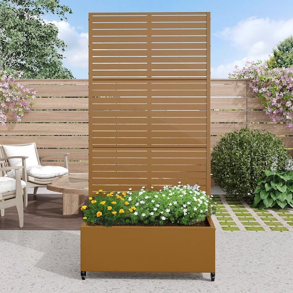 72 in. H x 35 in. W Rectanglar Brown Outdoor Metal Privacy Screen Planter Box Wall Decor