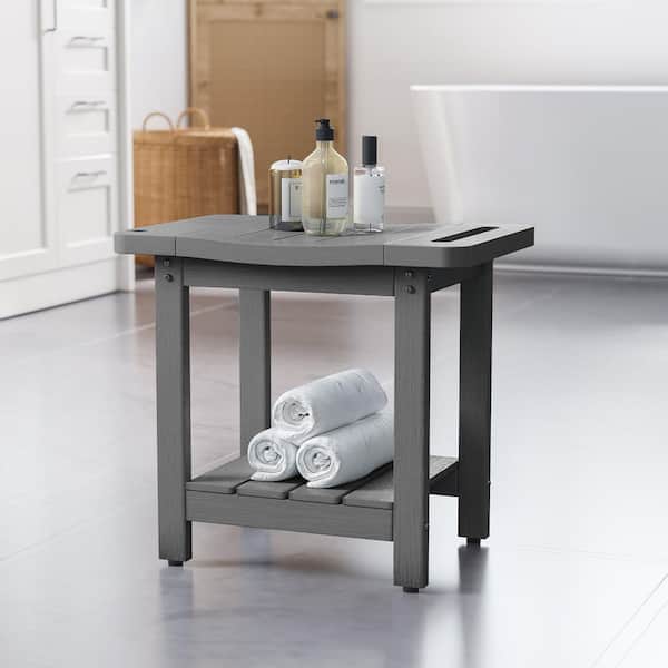 Gray HIPS Waterproof Shower Benches for Inside with Shower Head Holder Handles Plastic Adirondack Chairs