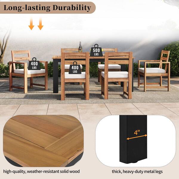 ぼぼ Light Teak 7-Piece Wood Outdoor Dining Set, Patio Dining
