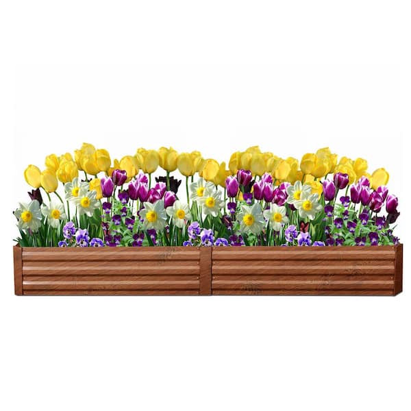 OVASTLKUY 8 ft. x 2 ft. Brown Metal Raised Garden Bed