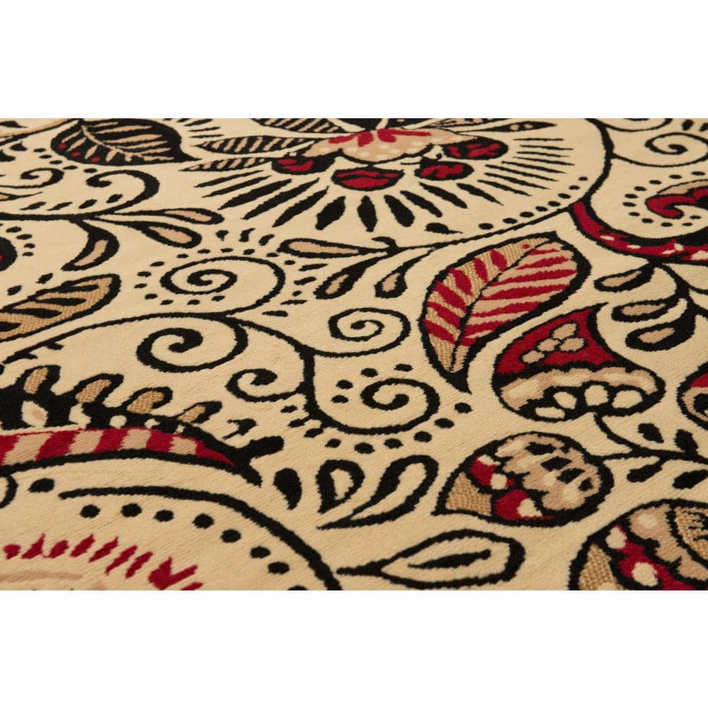 Ivory and Black Synthetic Rectangular Area Rug, 8' x 11'