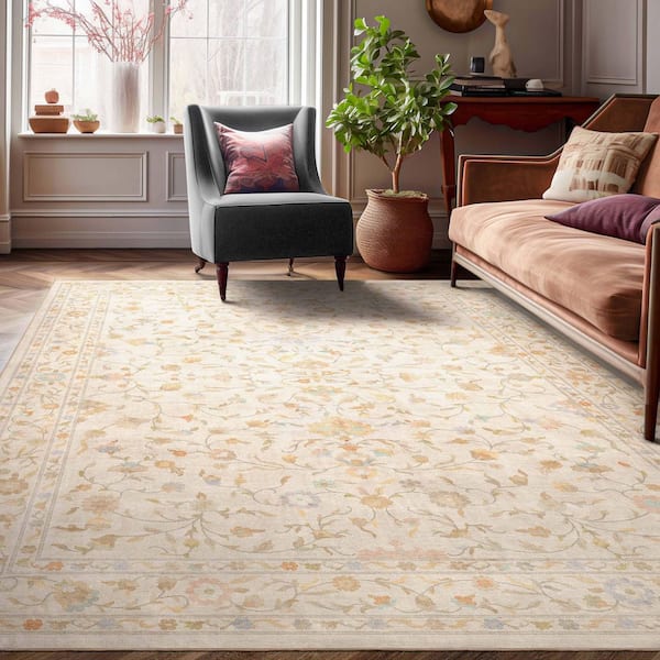 Apollo Serapi Yazd Traditioal Floral, Beige 9 ft. 10 in. x 13 ft. in. Area Rug