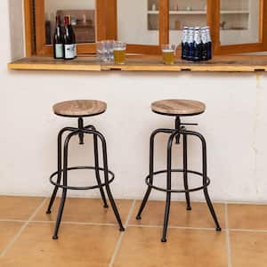 Ana 27.2-30.3 in. Adjustable Height Oak Backless Metal Frame Swivel Industrial Bar Stool with Wood Seat( Set of 2)