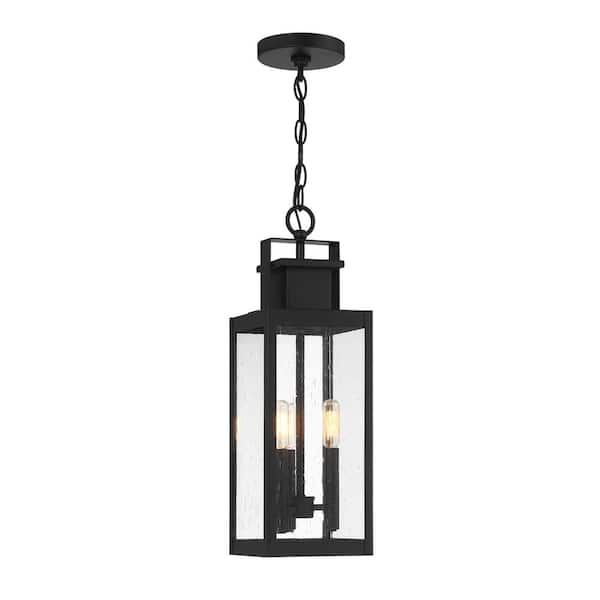 Savoy House Ascott 20 in. 3-Light Matte Black Outdoor Pendant Light with Clear Seeded Glass and No Bulbs Included