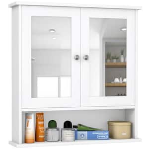 22 in. W x 5 in. D x 23 in. H White Bathroom Wall Cabinet with 2 Mirrored Doors, Adjustable Shelf and Open Shelf