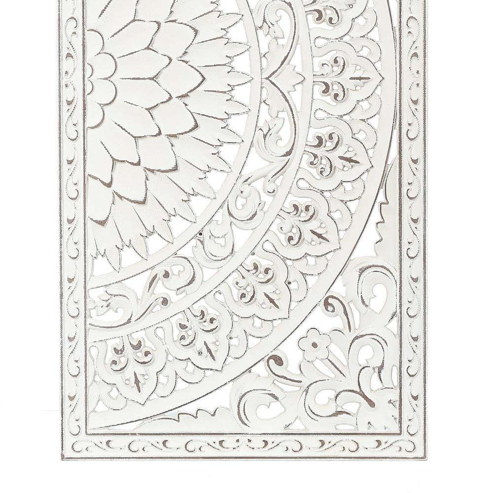 Distressed Ivory White Wood Floral Wall Art Set with Iron Bar
