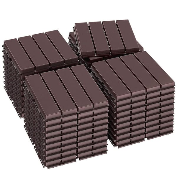 12 in. x 12in. Plastic Interlocking Flooring Deck Tiles 44pack,Brown