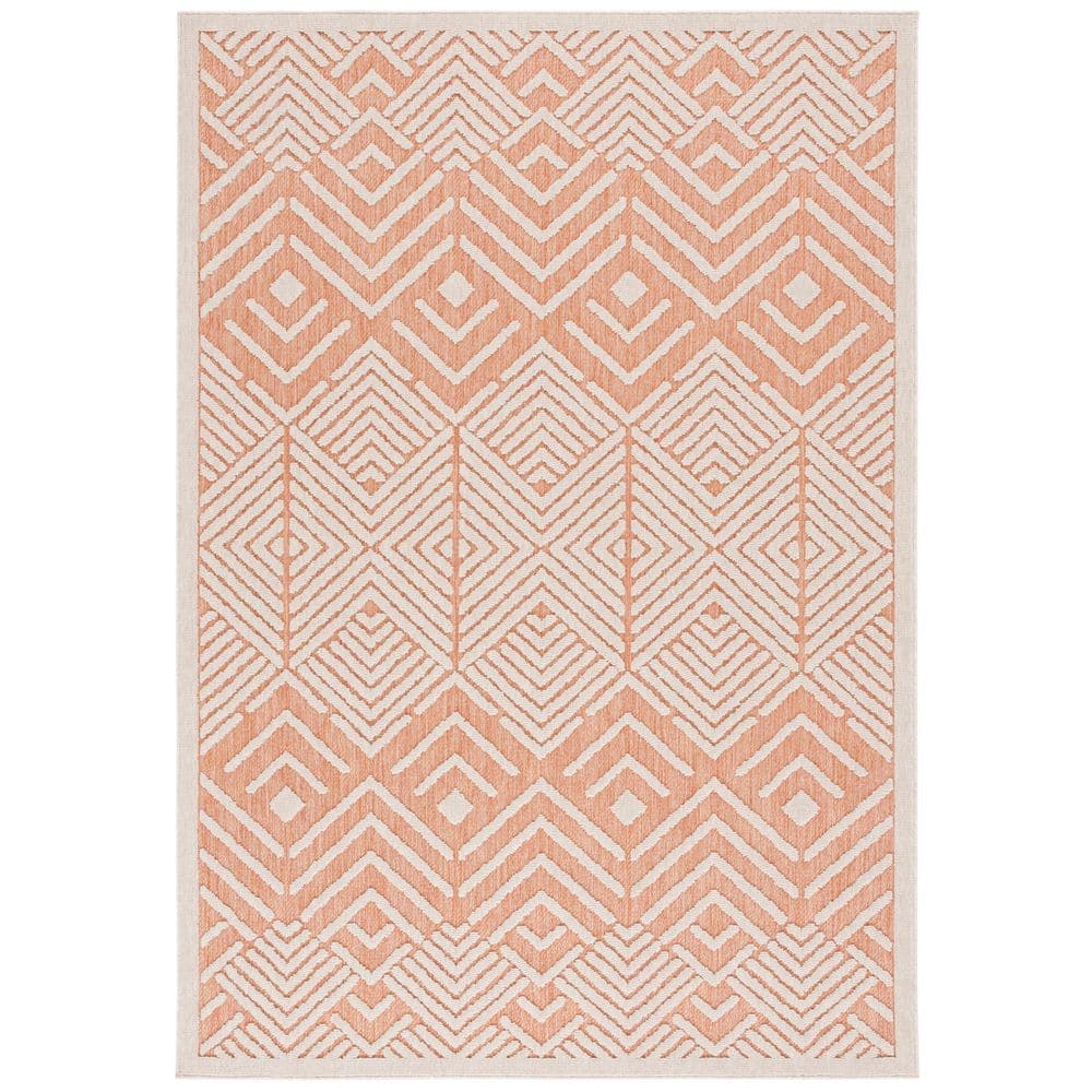 Ivory and Rust Geometric 9' x 12' Indoor/Outdoor Rug