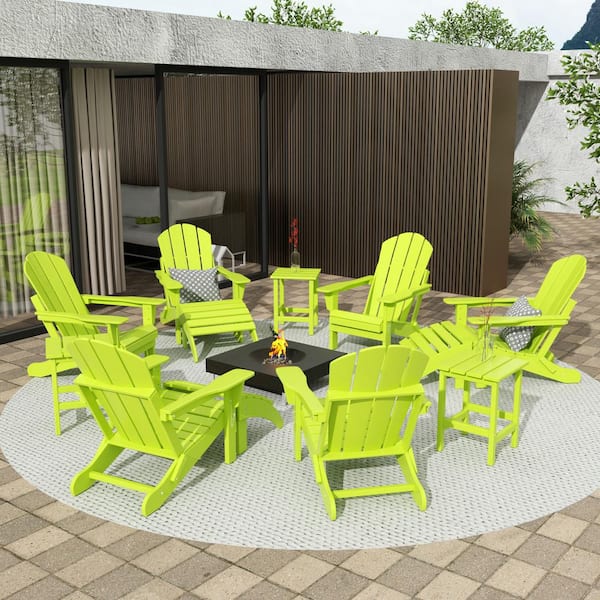 WESTIN OUTDOOR Addison Lime 12-Piece HDPE Plastic Folding Adirondack Chair Patio Conversation Seating Set with Ottoman and Table