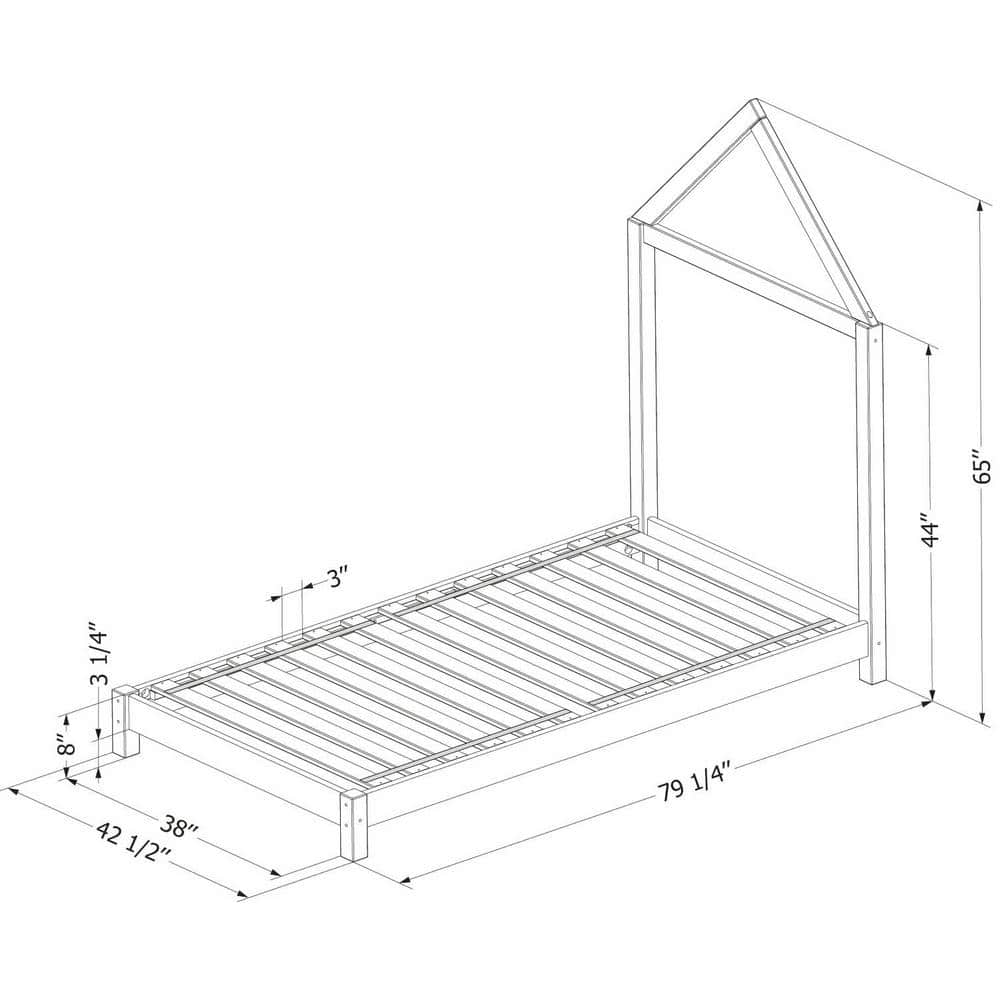Natural Pine Twin Platform Bed with House Frame Headboard