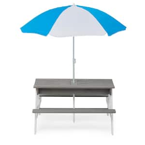 3-in-1 Kids Outdoor Wooden Picnic Table with Umbrella, Convertible Sand and Wate, Gray