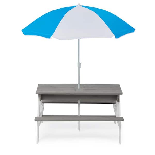 Unbranded 3-in-1 Kids Outdoor Wooden Picnic Table with Umbrella, Convertible Sand and Wate, Gray