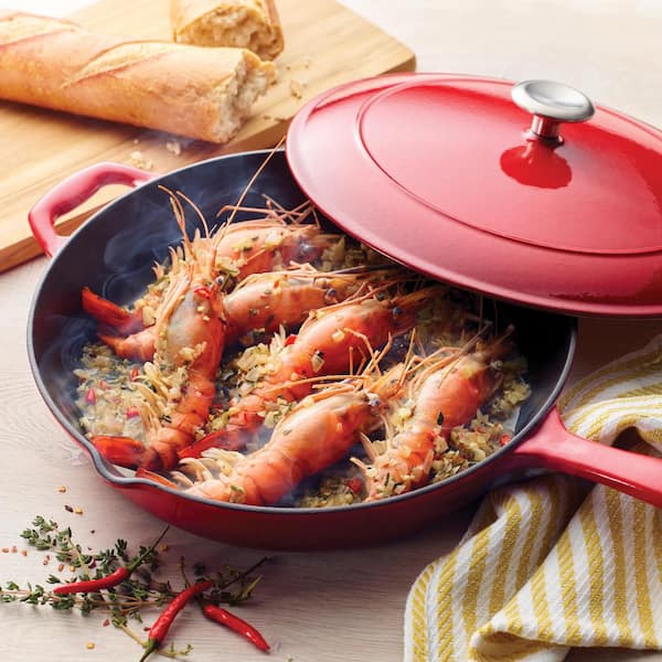 Tramontina Covered Skillet Enameled Cast Iron 12-Inch, Gradated Red,  80131/058DS