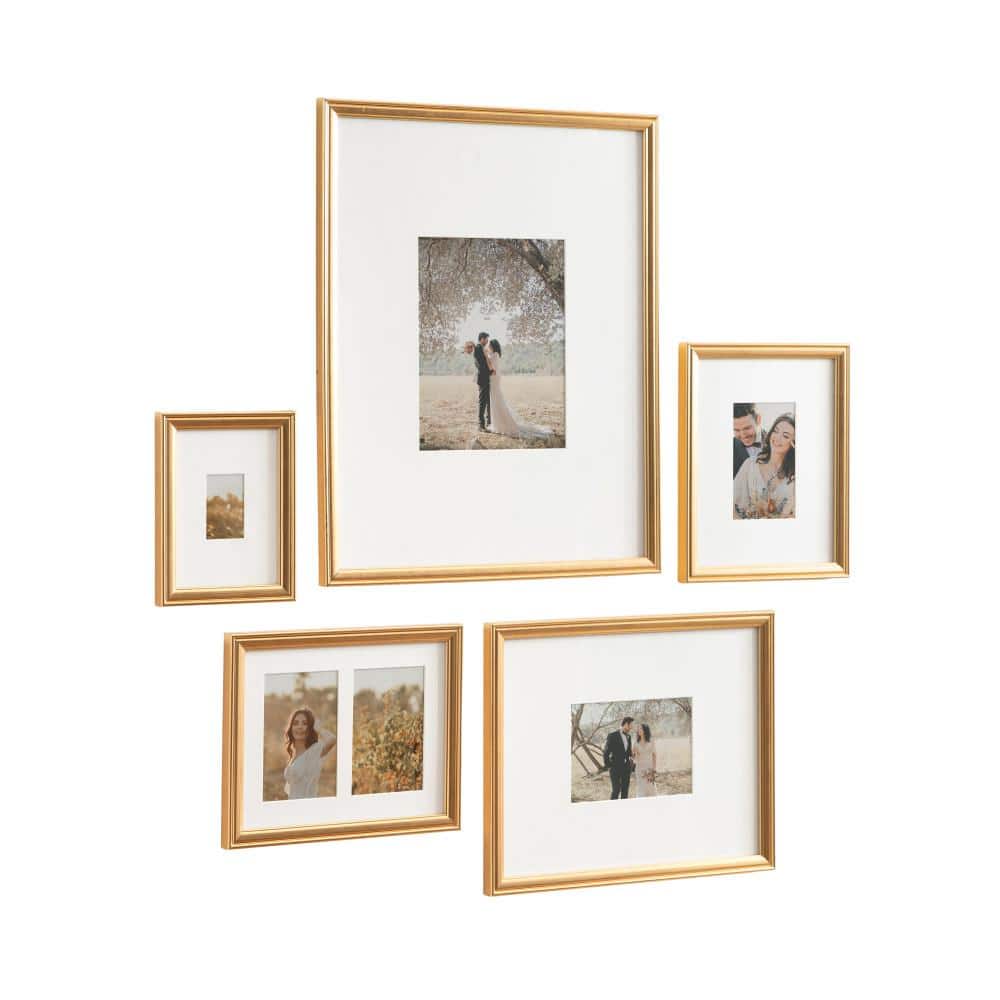 Adlynn Gold Classic Wall Picture Frame Set, 5 Pieces