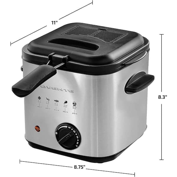 OVENTE 1.58 Qt Silver Small Electric Deep Fryer with Removable