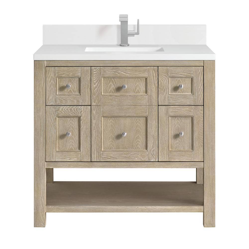 Breckenridge 36" Whitewashed Oak Single Vanity with Solid Surface Top