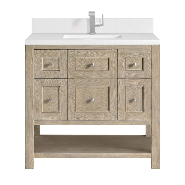 James Martin Vanities Breckenridge 36.0 in. W x 23.5 in. D x 34.18 in. H Single Bath Vanity in Whitewashed Oak with White Zeus Quartz Top