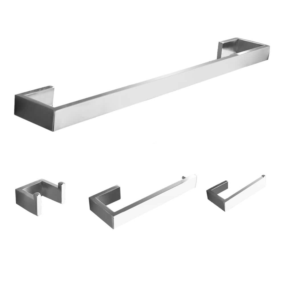 4-Piece Bath Hardware Set with Towel Bar, Robe hook, Toilet Paper Holder and hand towel holder in Brushed Nickel