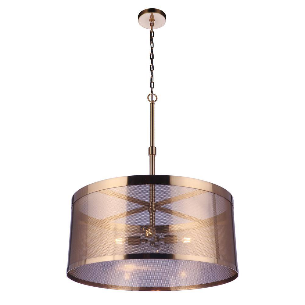 Satin Brass 12-Light Mesh Drum Pendant