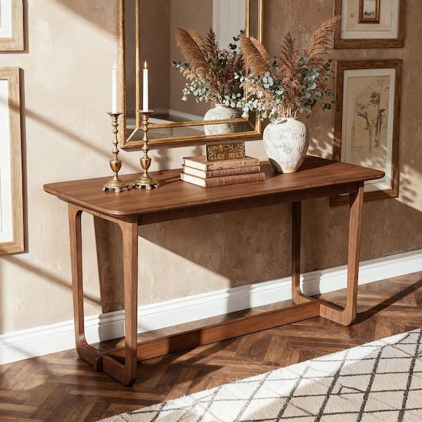 51.2 in. Rectangular Walnut 100% Solid Wood Console Table with Spacious Desktop, Dining Table with Sturdy Legs