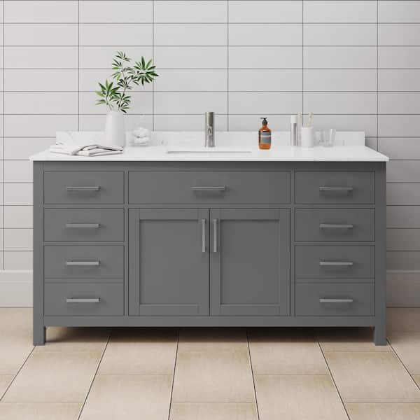Wyndham Collection Beckett 66 in. W x 22 in. D Single Vanity in Dark Gray with Cultured Marble Vanity Top in Carrara with White Basin