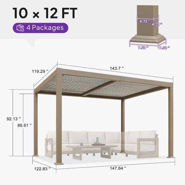 PURPLE LEAF 10 ft. x 12 ft. Champagne Aluminum Outdoor Louvered