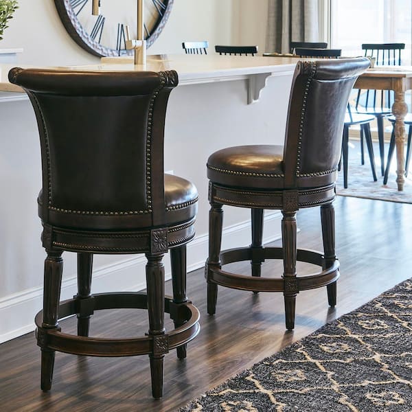 NewRidge Home Goods Chapman 26 Distressed Walnut High Back Wood Swivel  Counter Stool with Brown Faux Leather Seat, 1-Stool NR100432-PCS-MH