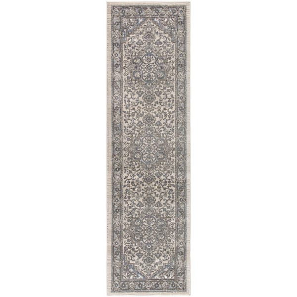 Nourison Concerto Ivory Blue 2 ft. x 8 ft. Center medallion Transitional Runner Area Rug