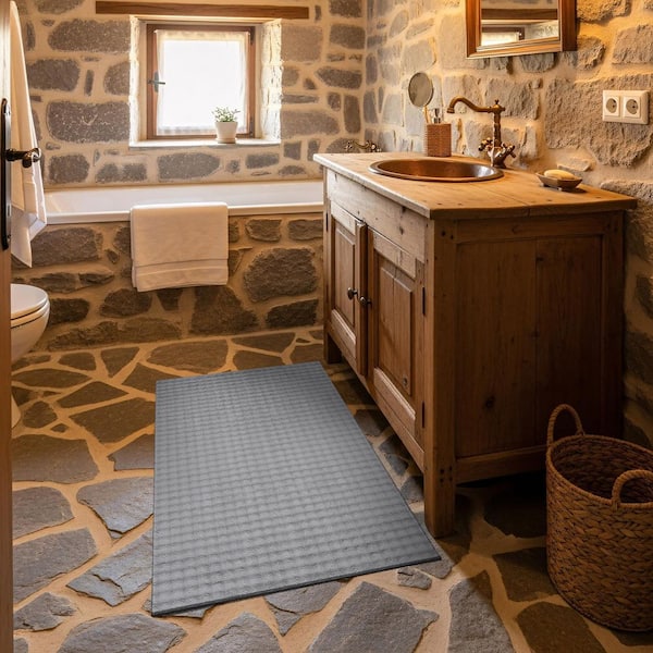 Sequoia 2 ft. x 3 ft. Grey Non-Slip Rubber Back Washable Polyester Checker Indoor Outdoor Bath Rug