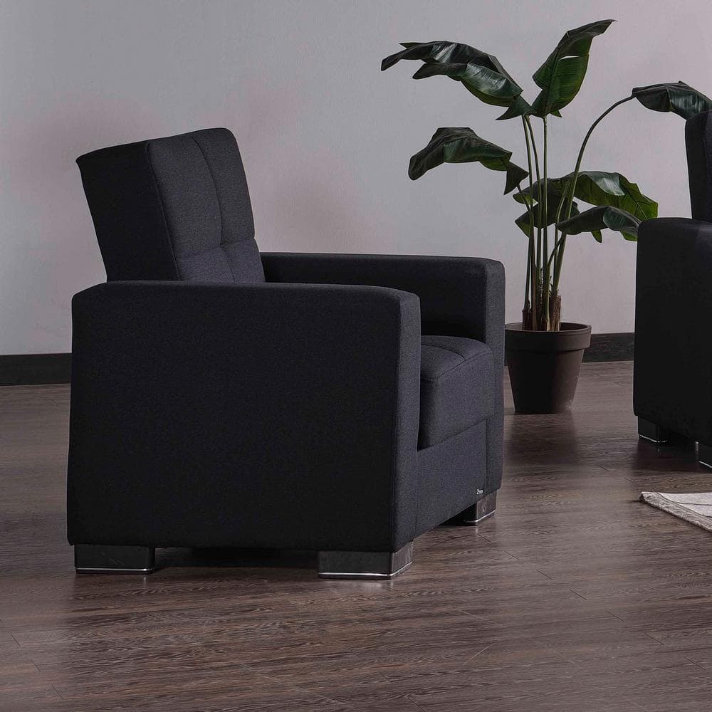 Denim Dark Blue Metal Armchair with Hidden Storage